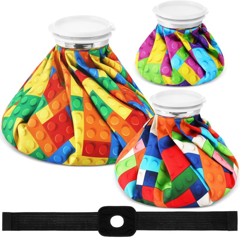 3 Pieces Ice Packs for Injuries Reusable Ice Packs with Adjustable Wrap Cold and Hot Therapy and Pain Relief for Knee Leg Injury, 3 Sizes, 11, 9, 6 Inch (4 Set)(Cute Style,Multicolor)