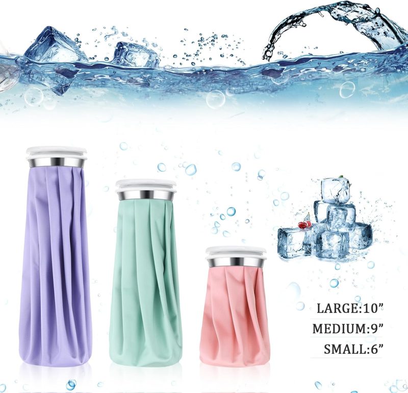 3 Pcs Ice Pack for Injuries, Reusable Hot Water Bag with Screw Top, Hot Cold for Sports Knee Head Leg Shoulder Back Injury, 6 Inch 9 Inch 10 Inch(Multicolor,Solid Style) - Image 2