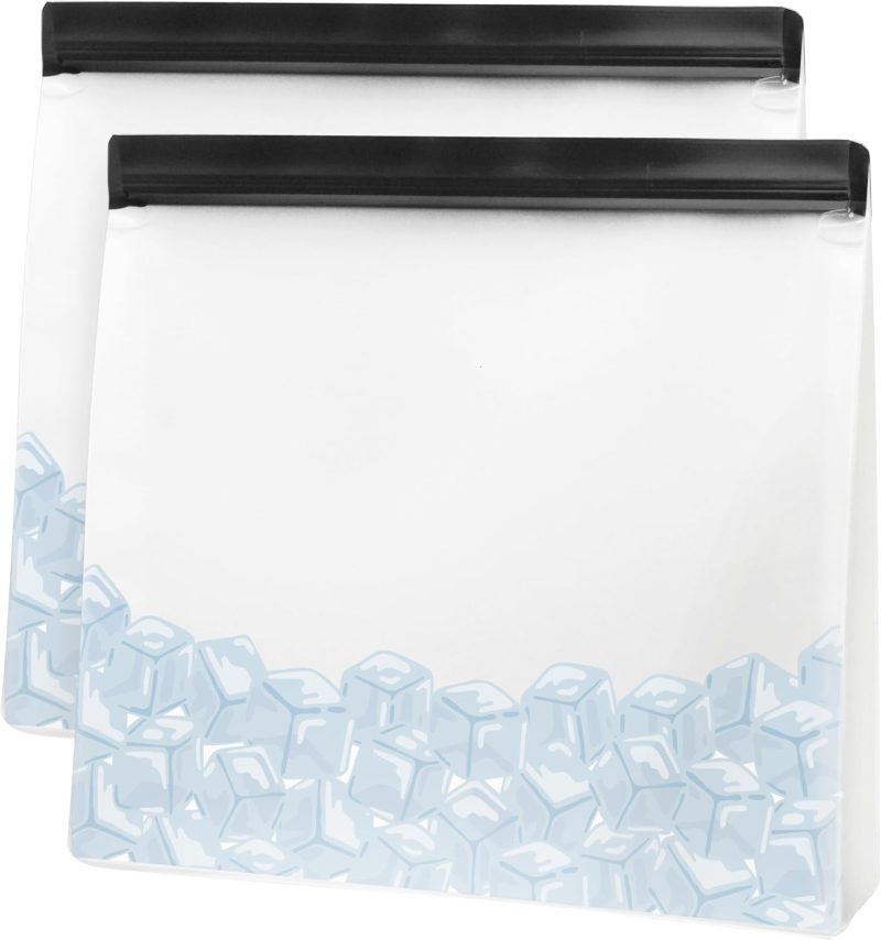 Reusable Ice Storage Bags - Set of 2, 11x10x2.5" - Ideal Reusable Ice Bag Set, Freezer Bags, Storage Bags, Snack Bag for Travel - Durable, Food-Grade BPA-Free