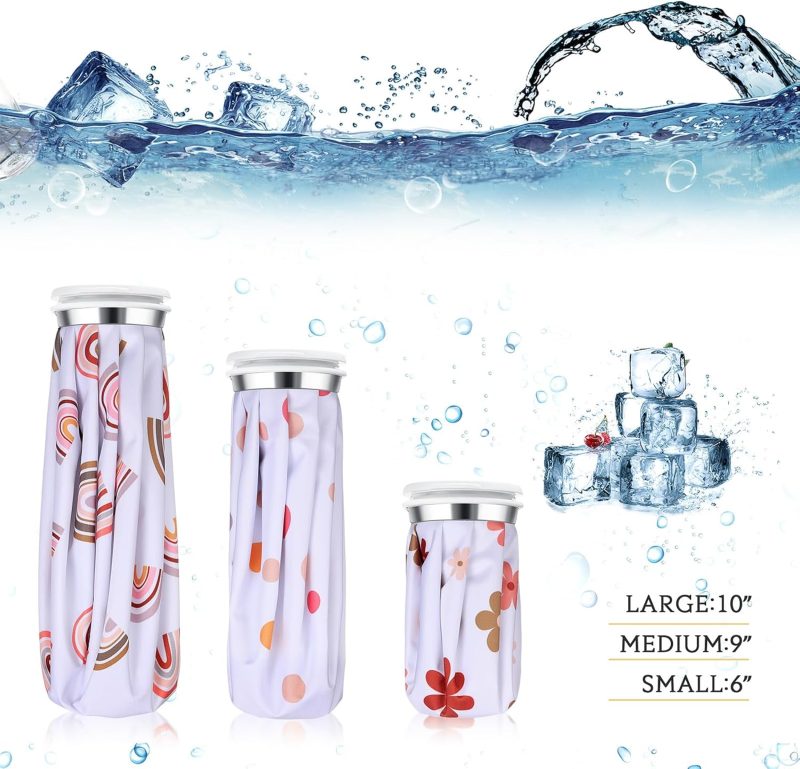 3 Pieces Ice Bags for Injuries Reusable Ice Pack Hot Cold Water Bag 6, 9, 10 Inches Hot Cold Therapy and Pain Relief Pain Screw Top for Sports Knee Head Leg (Boho Rainbow) - Image 2