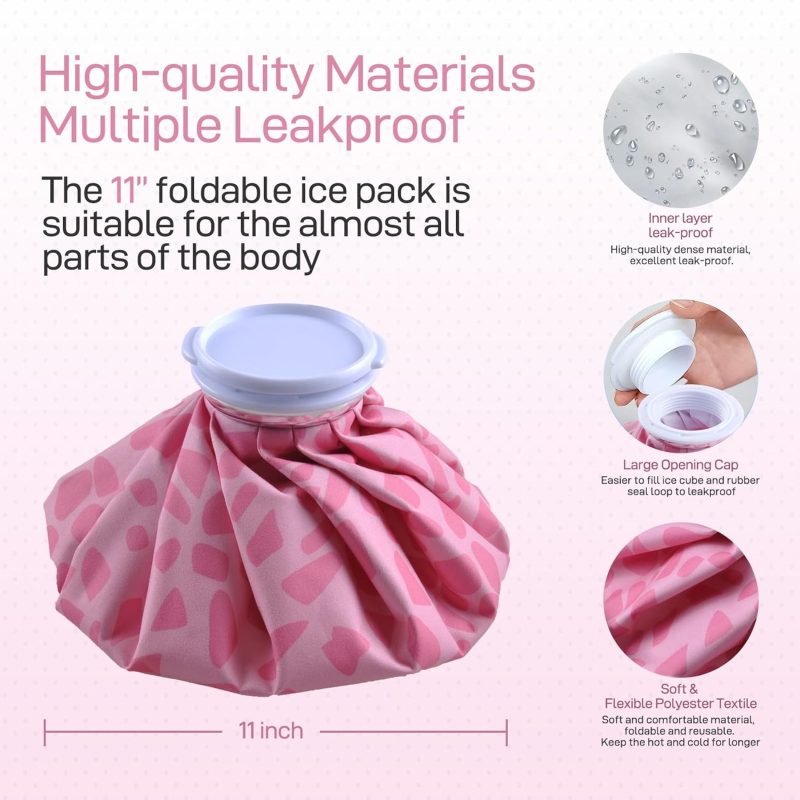 Ice Pack for Injuries Reusable, Ice Bag Reusable 11" Hot Water Bag for Hot & Cold Therapy, No-Leak Elastic Pink Ice Bag for Pain Relief, Menstruation Pain Injuries Muscle Strains - Image 2
