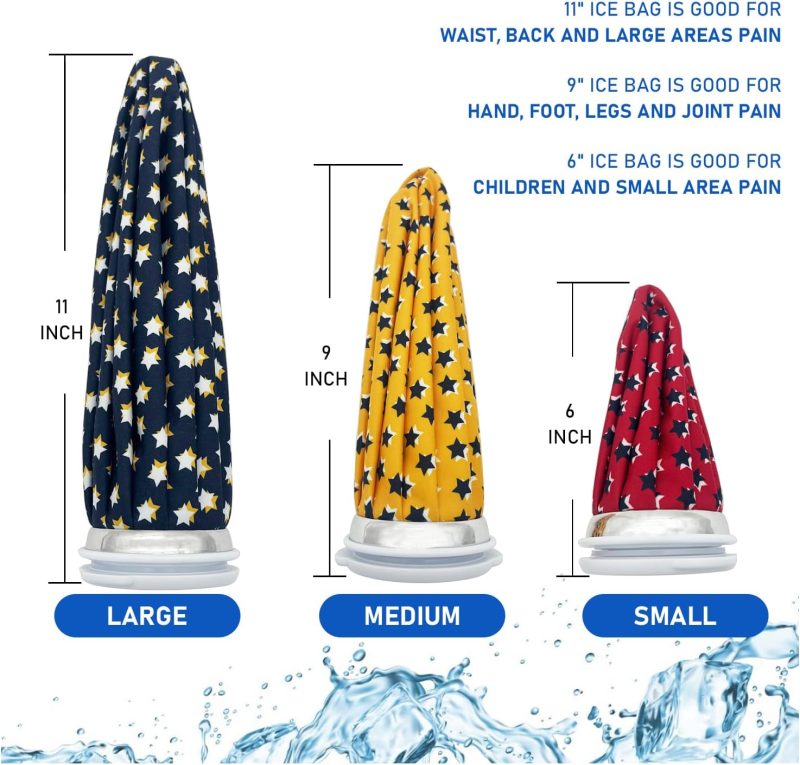 Ice Bags for Sport Injuries, Refillable Ice Pack Hot Water Bag for Injuries, Reusable Ice Cold Packs with Wrap Ice Bag, 4-Pack, 3 Sizes (6"/9"/11") - Image 2