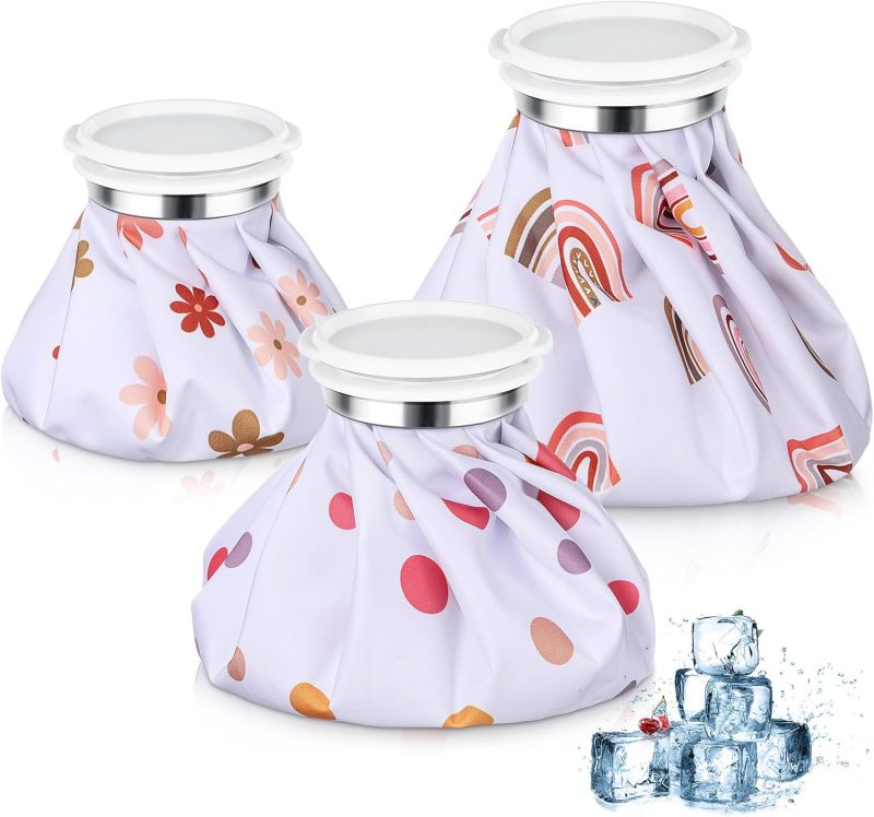 3 Pieces Ice Bags for Injuries Reusable Ice Pack Hot Cold Water Bag 6, 9, 10 Inches Hot Cold Therapy and Pain Relief Pain Screw Top for Sports Knee Head Leg (Boho Rainbow)