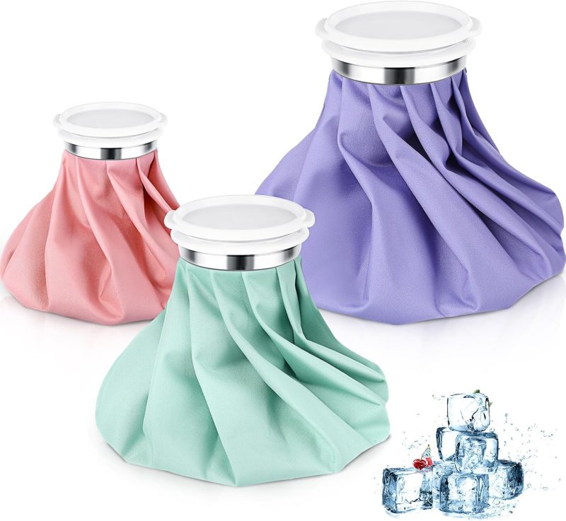3 Pcs Ice Pack for Injuries, Reusable Hot Water Bag with Screw Top, Hot Cold for Sports Knee Head Leg Shoulder Back Injury, 6 Inch 9 Inch 10 Inch(Multicolor,Solid Style)