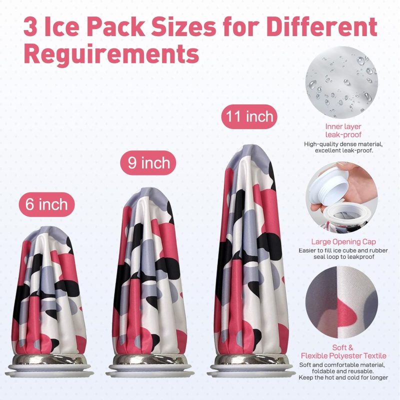 Ice Pack for Injuries Reusable, Ice Bag for Injuries Hot Water Bag for Hot & Cold Therapy, No-Leak Ice Bag with Elastic Breathable Support Wrap, 3 Sizes 6/9/11" - Image 2