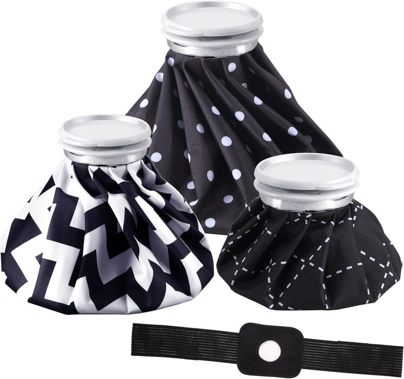 3 Pieces Ice Packs for Injuries Reusable Ice Packs with Adjustable Wrap Cold and Hot Therapy and Pain Relief for Knee Leg Injury, 3 Sizes, 11, 9, 6 Inch (4 Set)(Plaid,Black)
