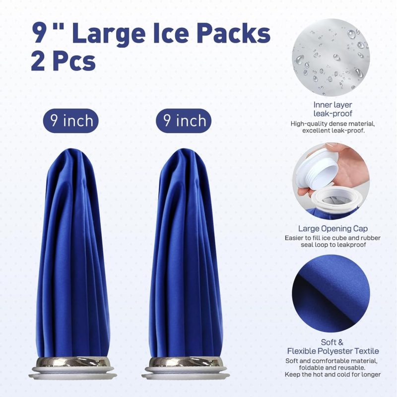 Ice Pack for Injuries Reusable 2Pcs, Ice Bags Hot Water Bag for Hot & Cold Therapy and Pain Relief, No-Leak Elastic Breathable Ice Bag, Size 9", Blue - Image 2
