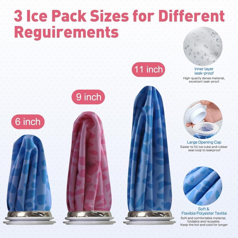Ice Pack for Injuries Reusable, Ice Bag for Injuries Hot Water Bag for Hot & Cold Therapy, No-Leak Elastic Ice Bag with Elastic Breathable Support Wrap, 3 Sizes 6/9/11" - Image 2