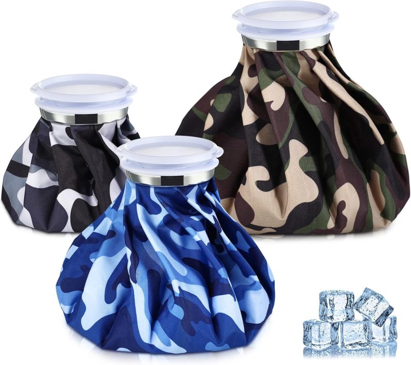 3 Pieces Ice Bags for Injuries Reusable Ice Pack Hot Cold Water Bag 6, 9, 10 Inches Hot Cold Therapy and Pain Relief Pain Screw Top for Sports Knee Head Leg(Camouflage Style)