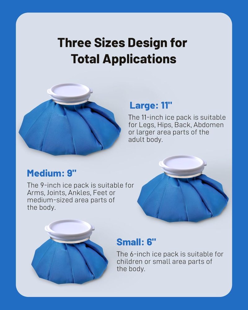 Ice Pack Bags for Injuries Reusable, Ice Bag Reusable 3 Packs Hot Water Bag for Pain Relief, Hot & Cold Therapy Cold Pack, Leak-Proof Elastic Ice Bag, Size 6 9 11“ - Image 2