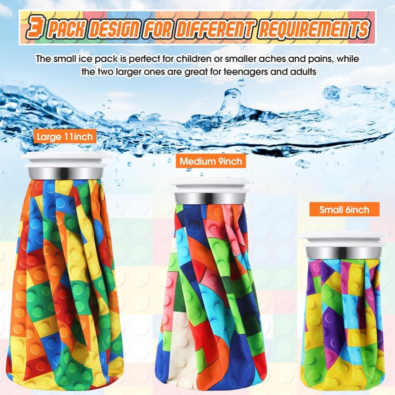 3 Pieces Ice Packs for Injuries Reusable Ice Packs with Adjustable Wrap Cold and Hot Therapy and Pain Relief for Knee Leg Injury, 3 Sizes, 11, 9, 6 Inch (4 Set)(Cute Style,Multicolor) - Image 2
