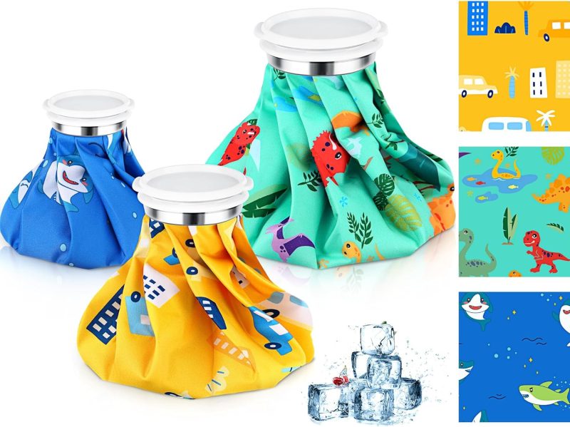 3 Pcs Ice Pack for Injuries, Reusable Hot Water Bag with Screw Top, Hot Cold for Sports Knee Head Leg Shoulder Back Injury, 6 Inch 9 Inch 10 Inch(Multicolor,Dinosaur Style)