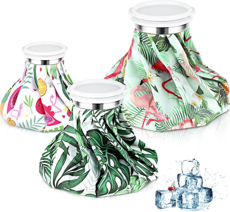 3 Pieces Ice Bags for Injuries Reusable Ice Pack Hot Cold Water Bag 6, 9, 10 Inches Hot Cold Therapy and Pain Relief Pain Screw Top for Sports Knee Head Leg(Hawaiian Style)