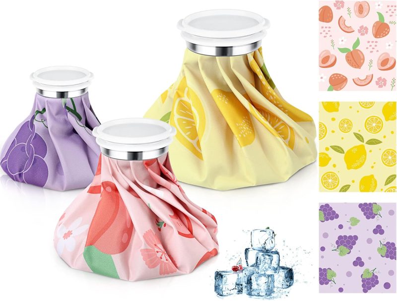 3 Pcs Ice Pack for Injuries, Reusable Hot Water Bag with Screw Top, Hot Cold for Sports Knee Head Leg Shoulder Back Injury, 6 Inch 9 Inch 10 Inch(Multicolor,Fruit Style)